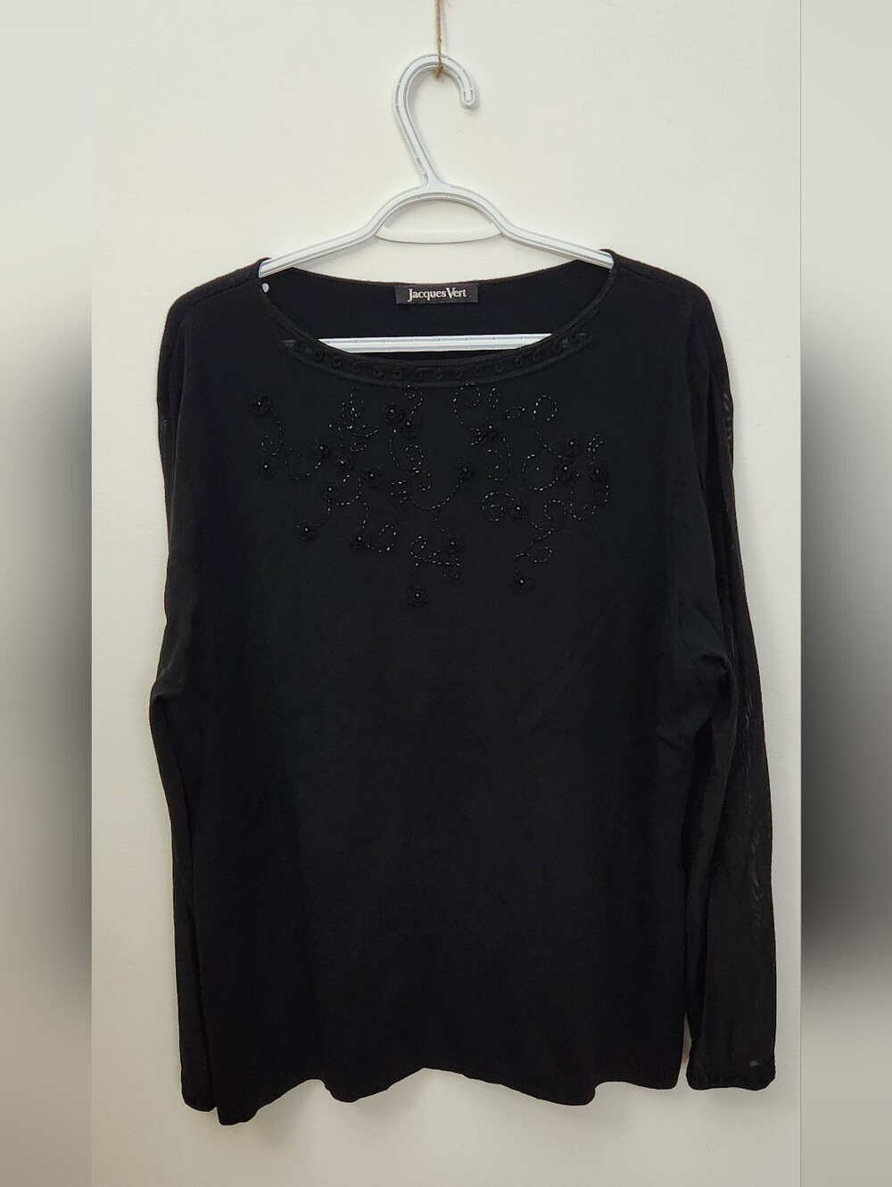 Black Beaded Long-Sleeve Women's Top